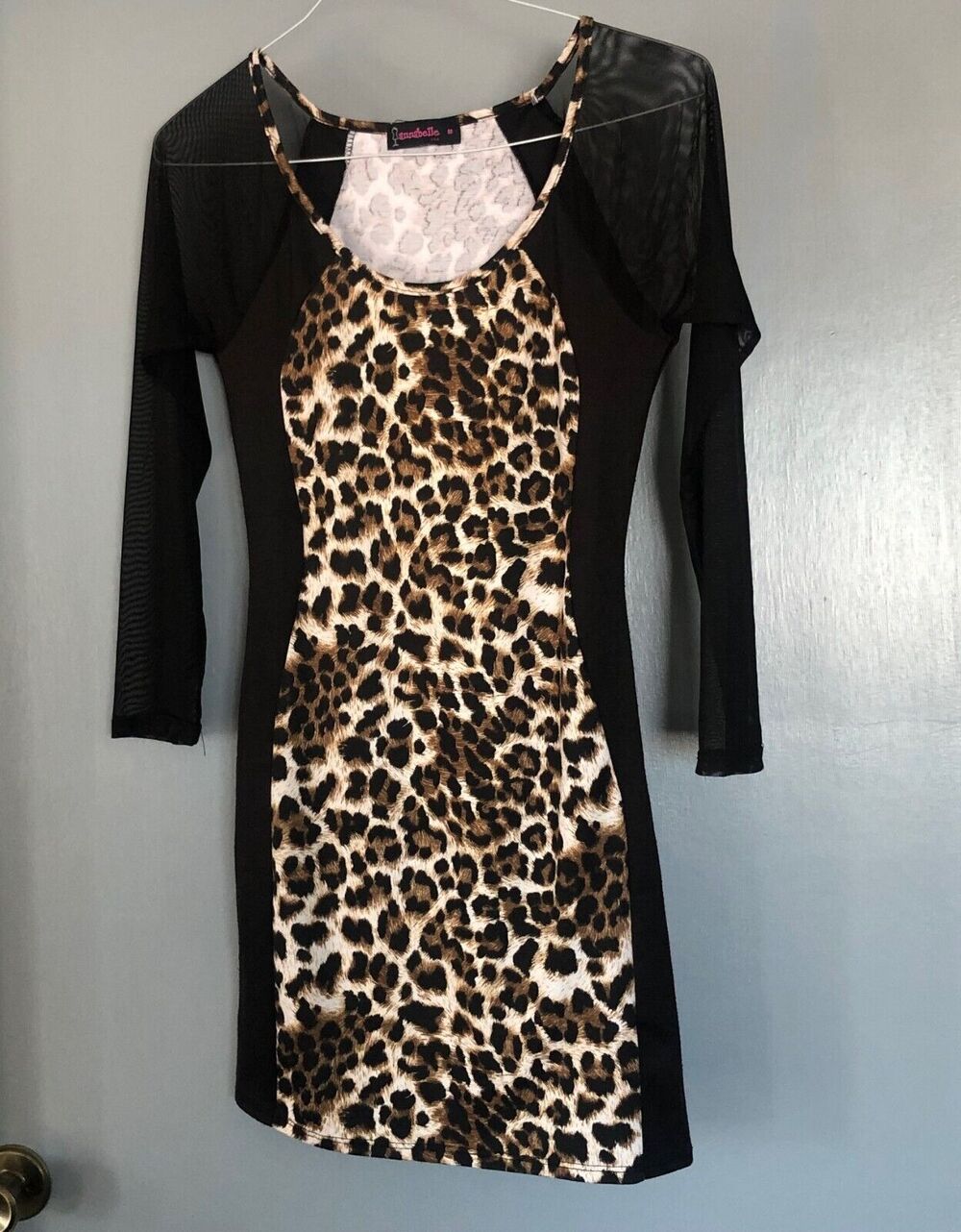Annabelle USA Women's Medium Black and Leopard Print Sheath Dress 3/4 sleeves